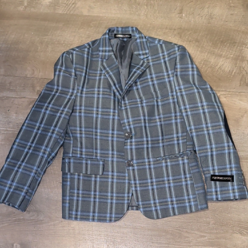 Children's Blue and Gray Plaid Blazer